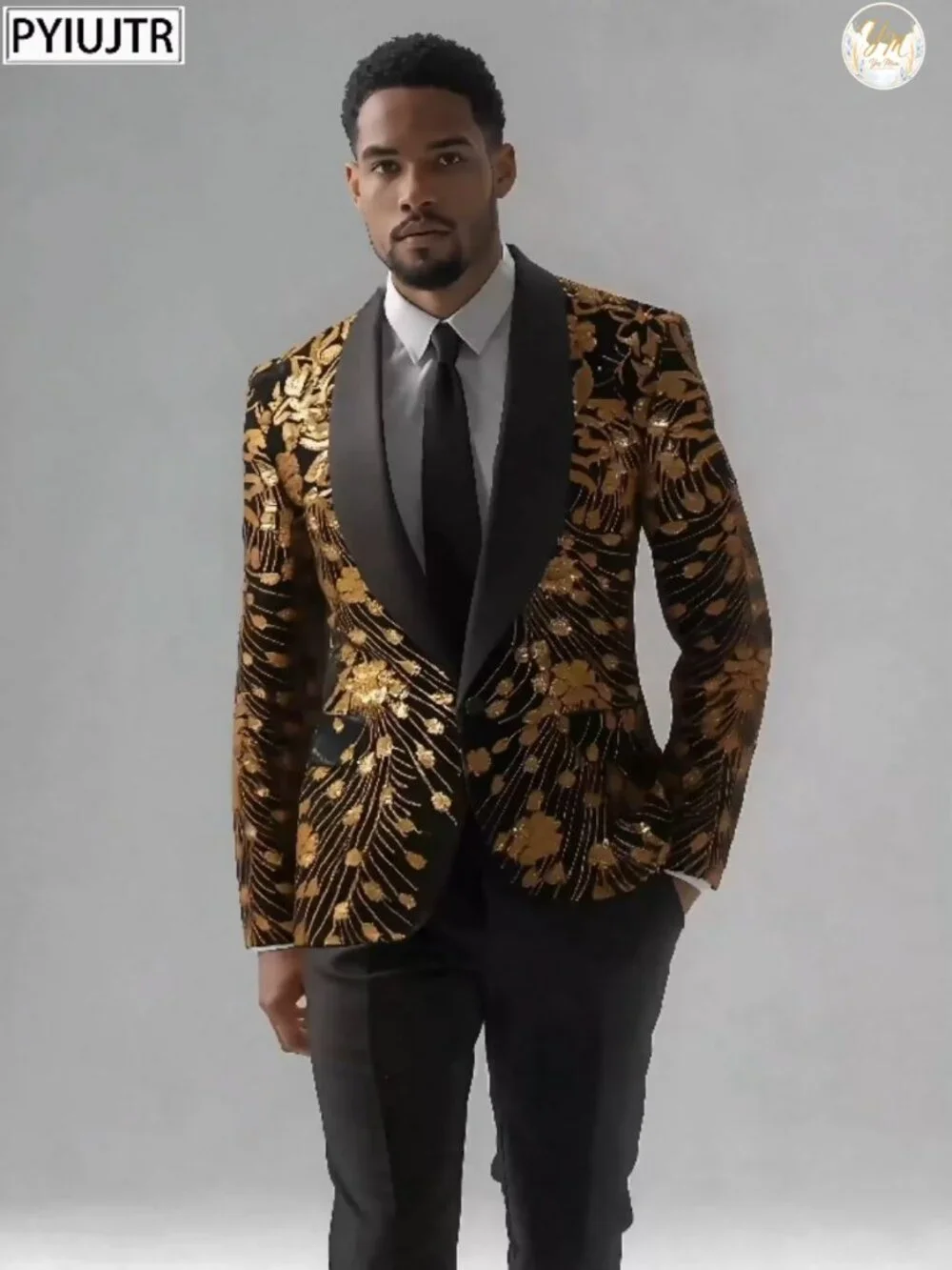 Men's Sequins Velvet Shawl Collar Blazer Wedding Party Stage Dinner Suit Jacket